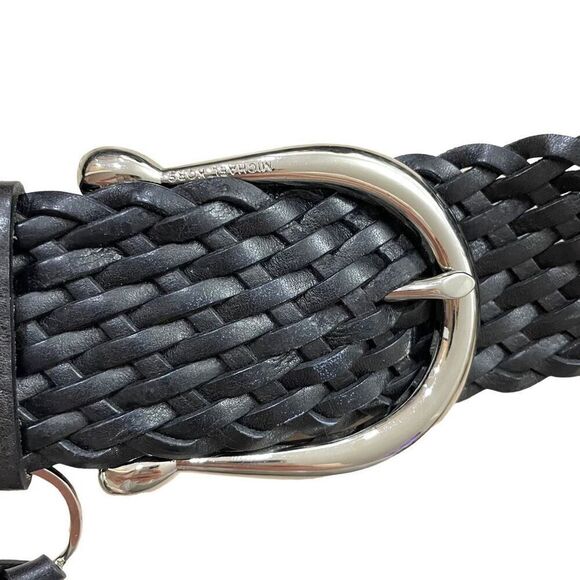 Michael Kors leather braided equestrian belt designer logo charms silver‎ black main image 7